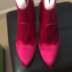 HOT PINK SATIN ANKLE BOOTS-STILETTO HEELS